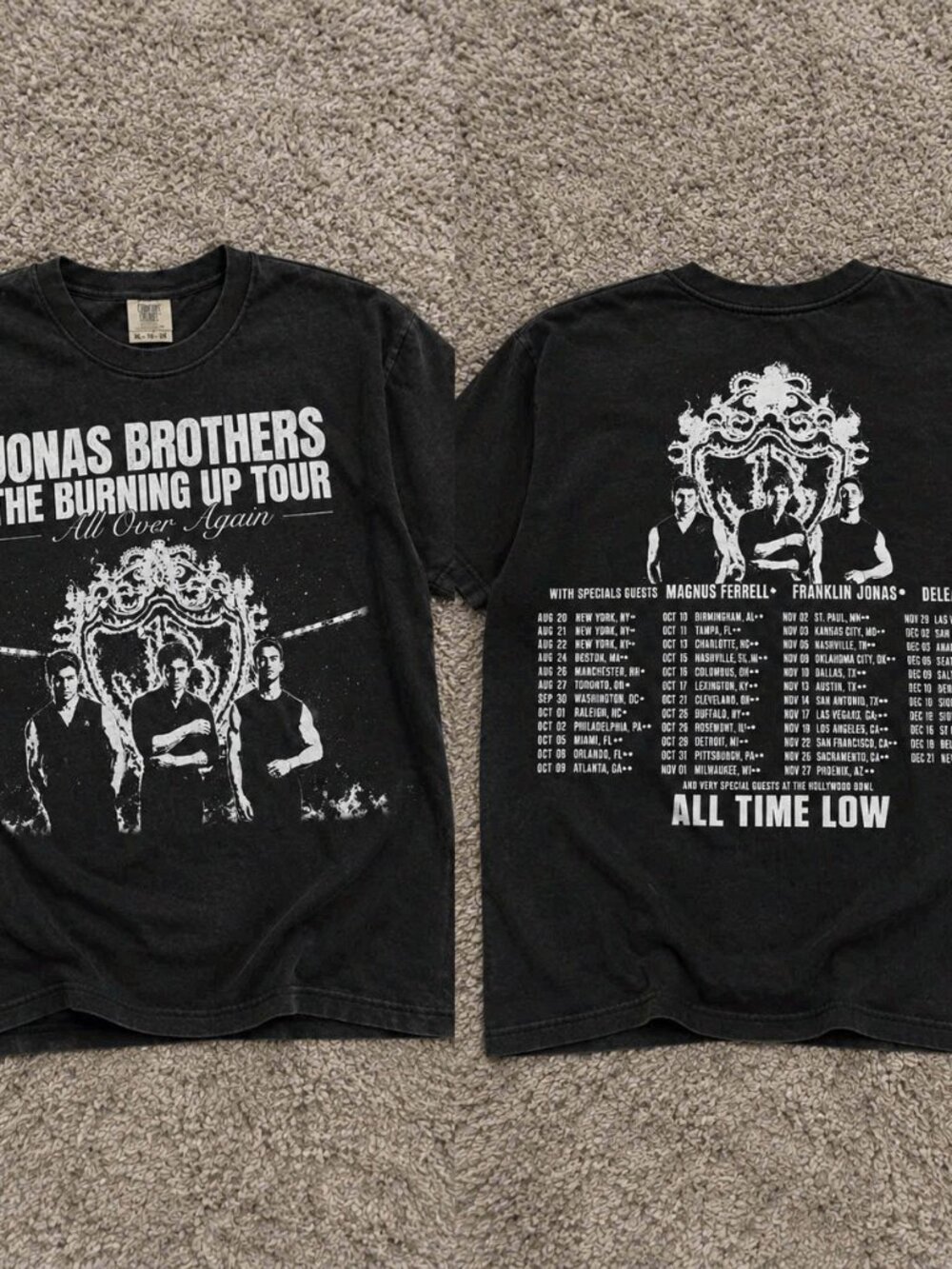 Jonas Brothers The Burning Up Tour Concert Band Merch Black Tee